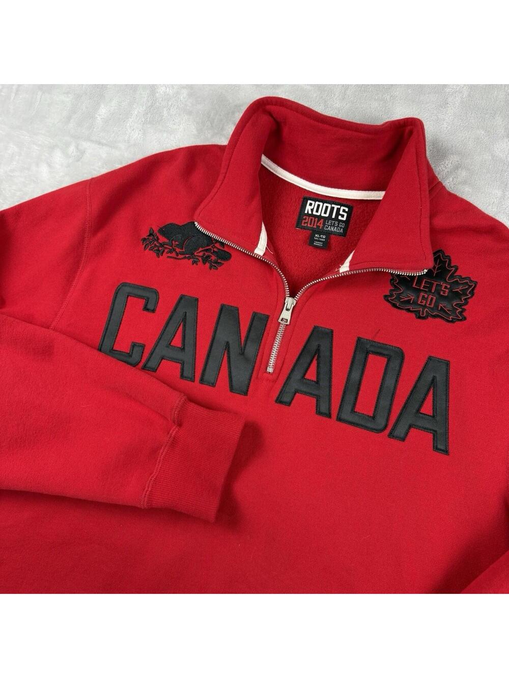 Roots 2014 Lets Bagor Canada Quarter Zip Sweatshirt Red MenXL Fleece olympiccore
